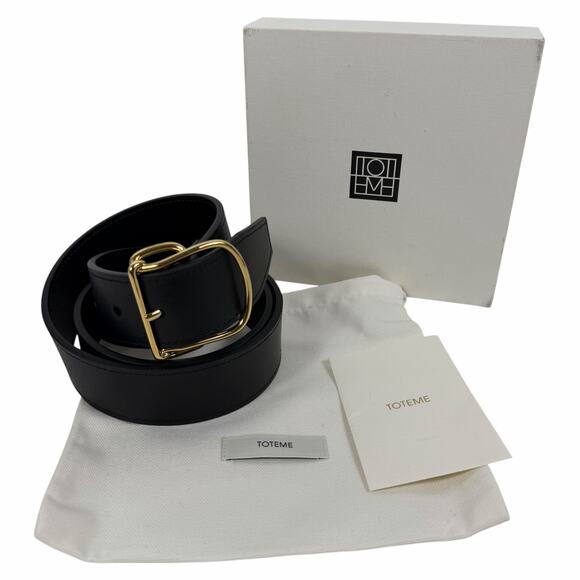Toteme Swirl Leather Belt Black Gold Buckle Size 90cm/ 35\